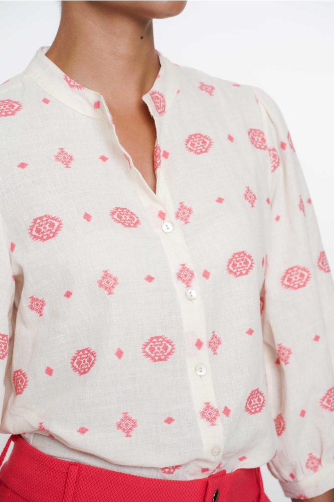 BLOUSE ETNISCHE PRINT 53176 70 Off-White/Coral